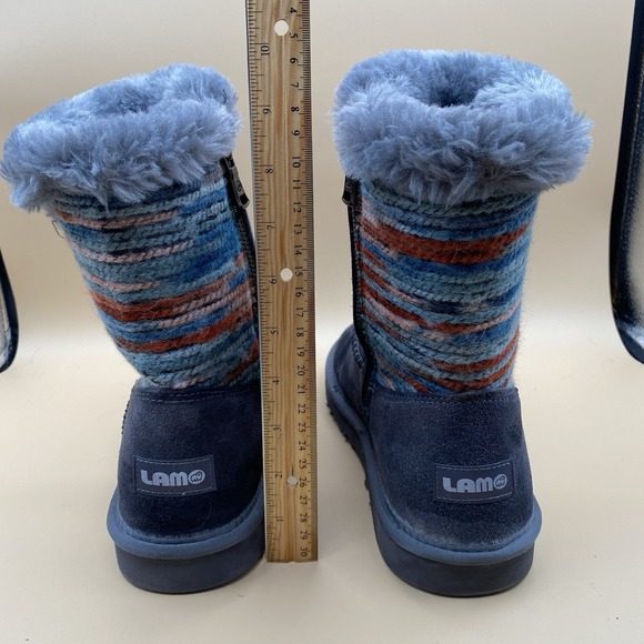 Lamo Women's Suede Fur Lined Mid Calf Boots Blue US 9 Zipper Winter - Picture 5 of 10